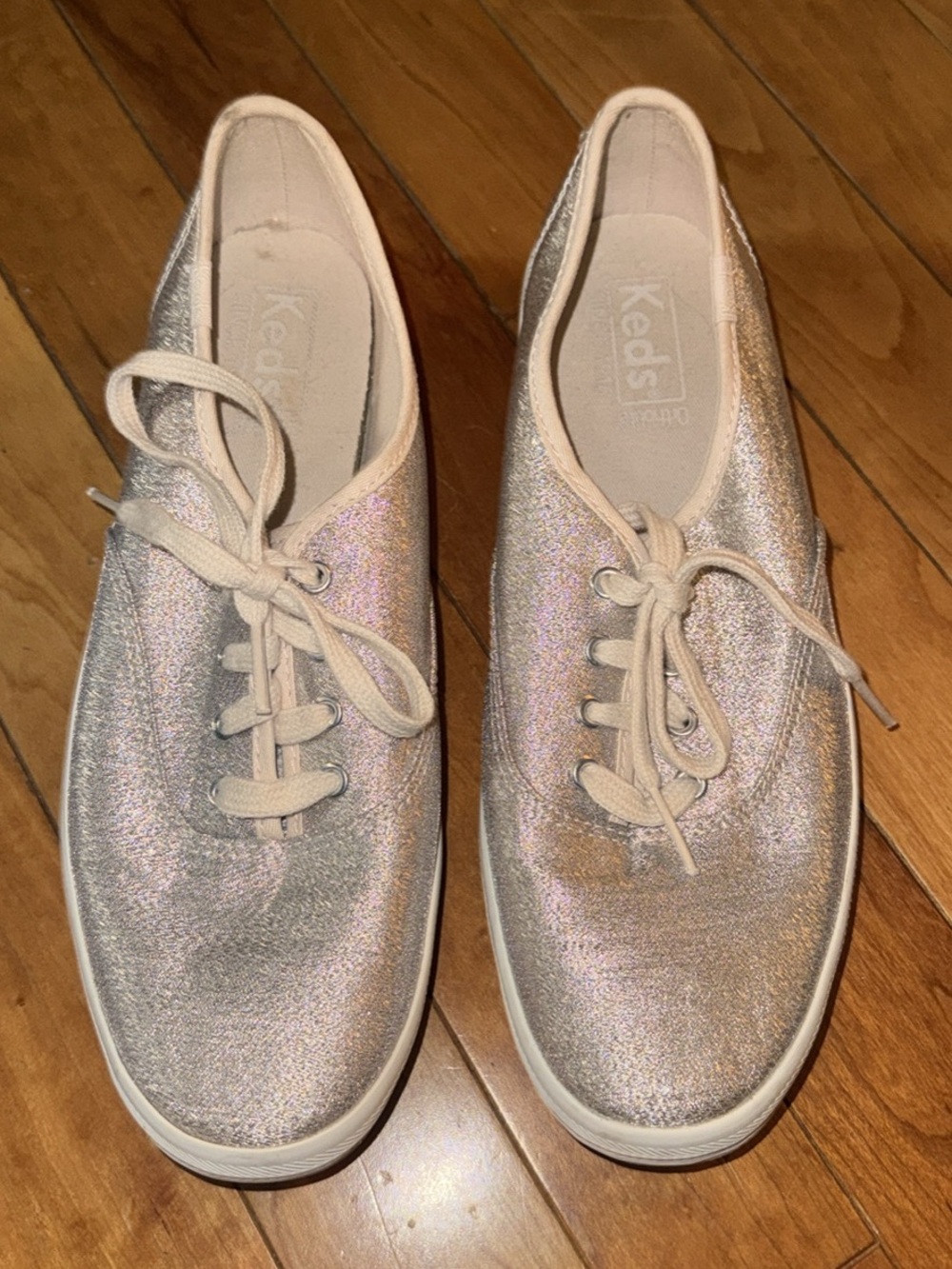 Keds Women's Holographic Lace-Up Sneakers in rose gold
